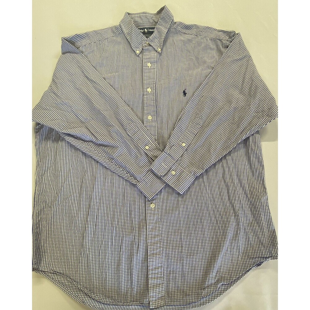 Ralph Lauren Mens Yarmouth Fit Blue White Check Button Down Shirt Size 17 32/33